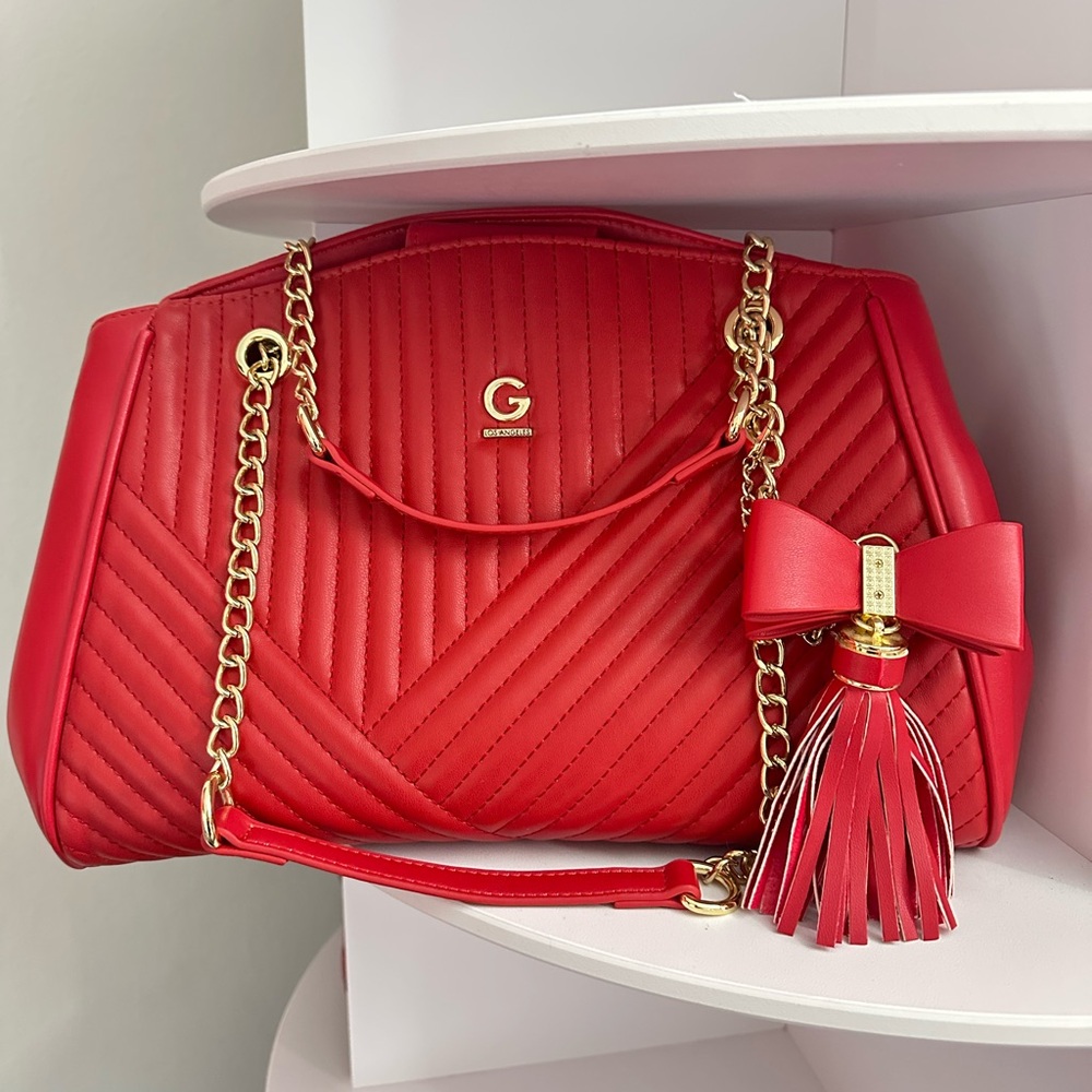G by Guess Red and Gold Quilted Shoulder Bag